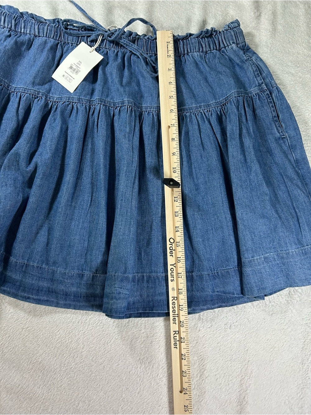Free Assembly Women's Sz XXL Tiered Blue Denim Drawstring Paperbag Mini Skirt - Picture 6 of 8